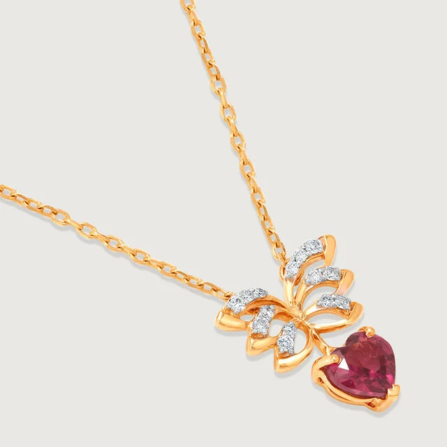 Winged Heart 14KT Gold, Diamond & Pink Garnet Pendant with Chain