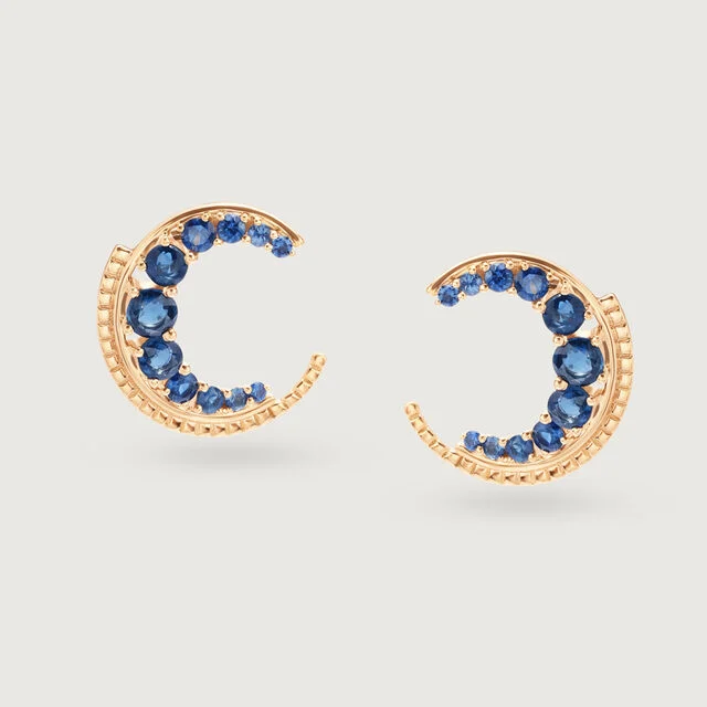 Blue Sapphire Moon 14KT Stud Earring