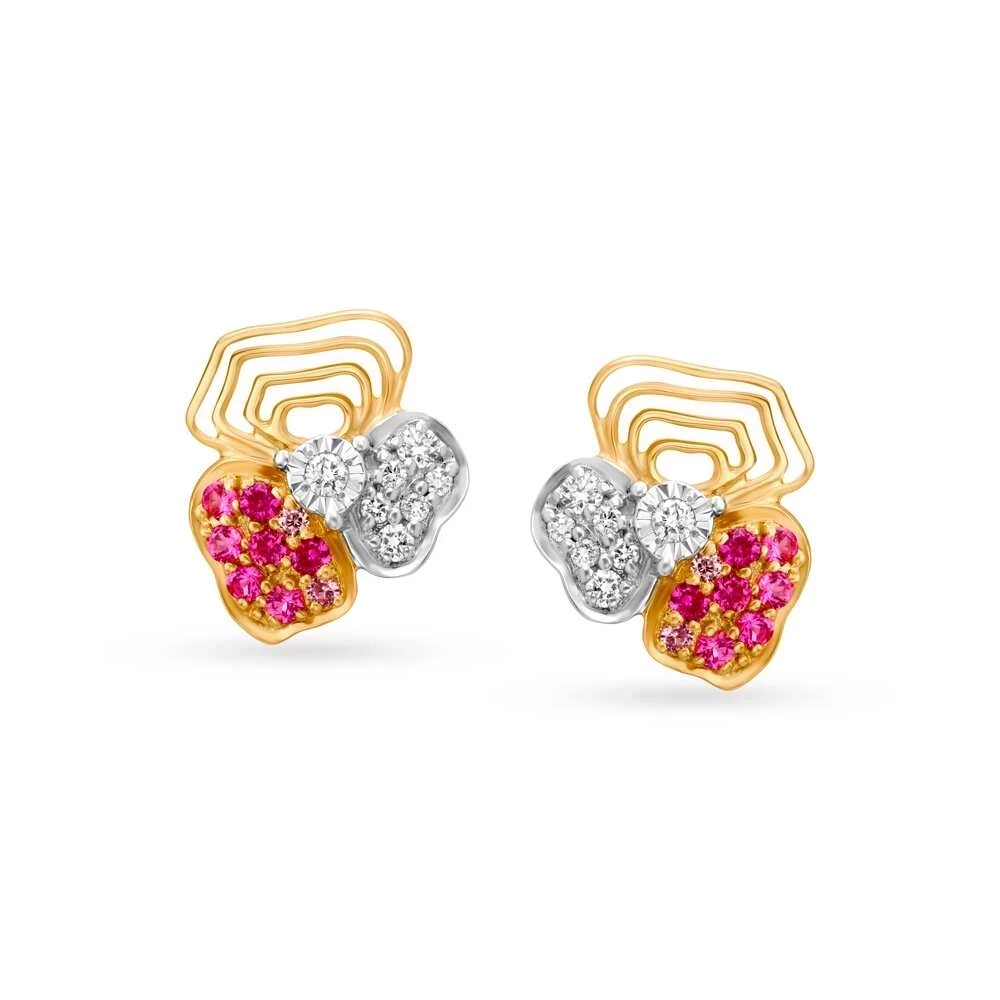 14kt Yellow-White Gold Flower Petal Studs For A Playful Look